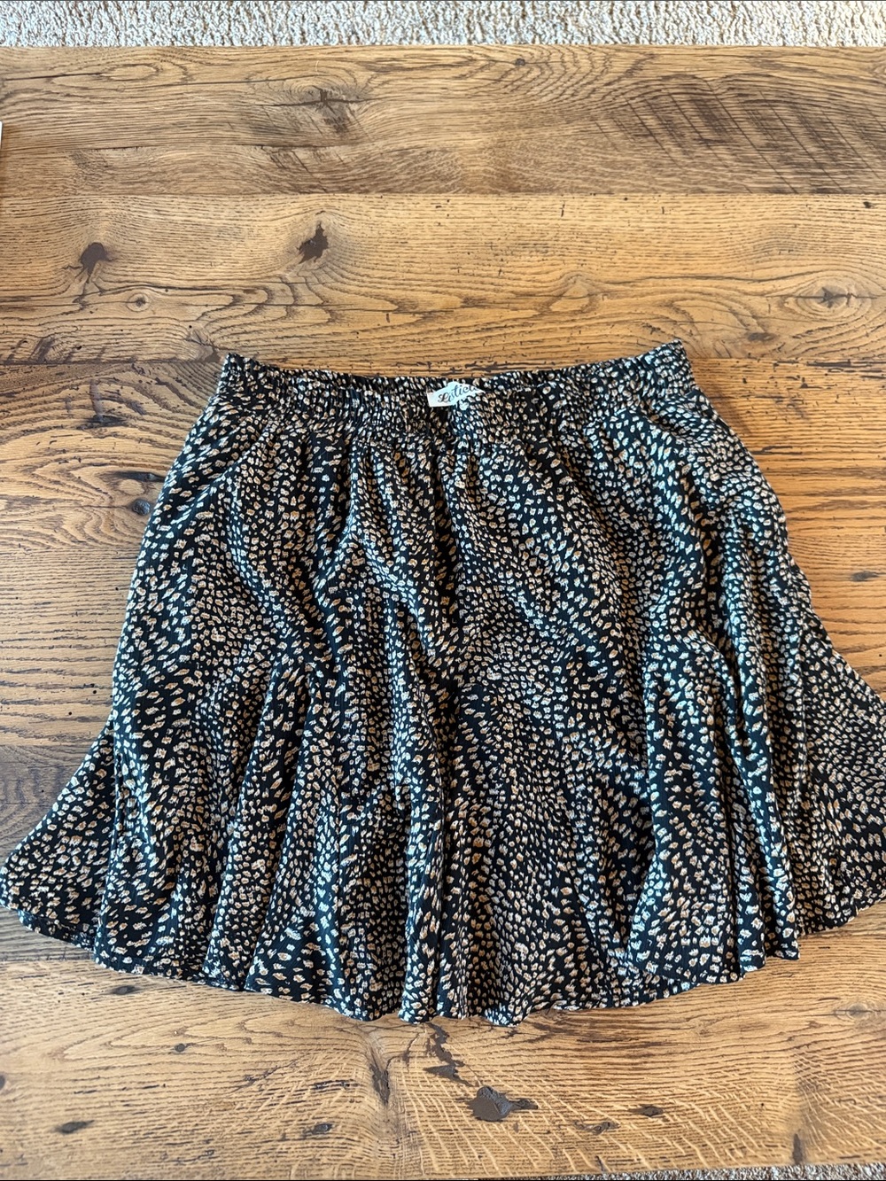Listicle Black Skater Skirt with Beige Spot Print